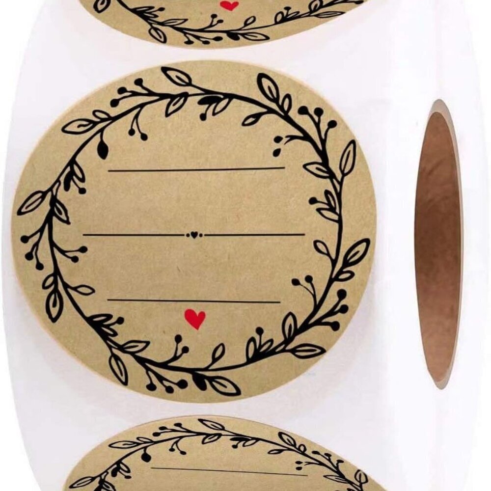 Round Kraft Labels 2 Inch Wreath Design 500 per Roll